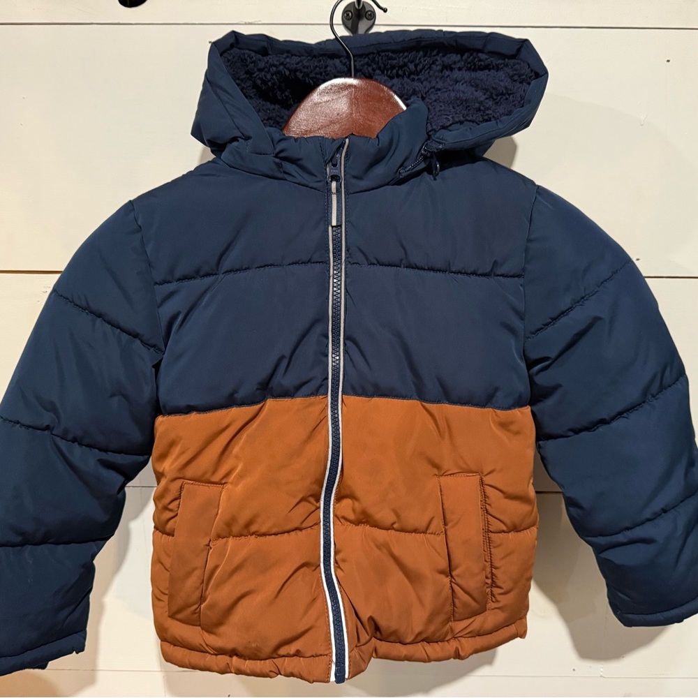 Kids Navy and Brown Puffer Jacket
